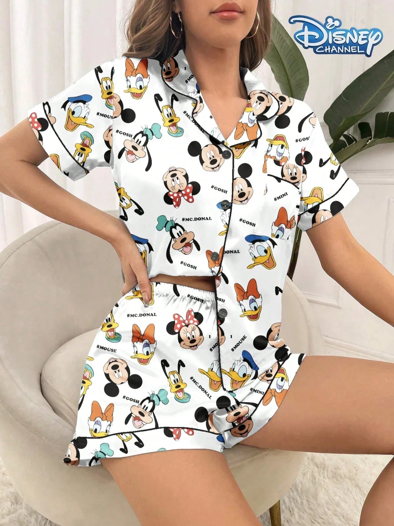 Disney Disney Mickey Mouse Cartoon Pocket Front Buttoned Contrast Trim ...