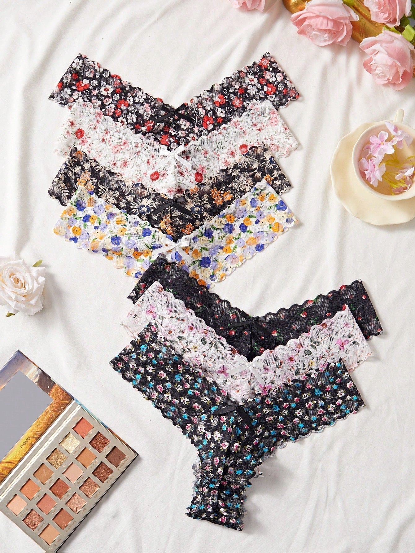 Eraneu 7pcs/Set Sexy Lace T-String Thong Panties, Romantic French Flor ...